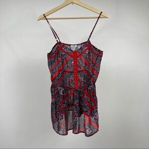 TOBI Front Button Lace Strappy Peplum Tank Top